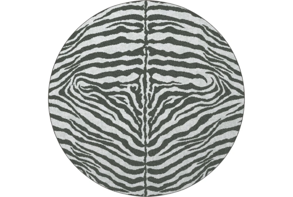 8' Round Rug-Plush Faux Fur Zebra Print Grey