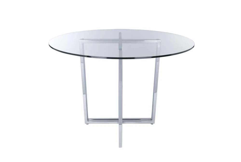 Revis Chromed Steel 42" Round Dining Table With Clear Glass Top