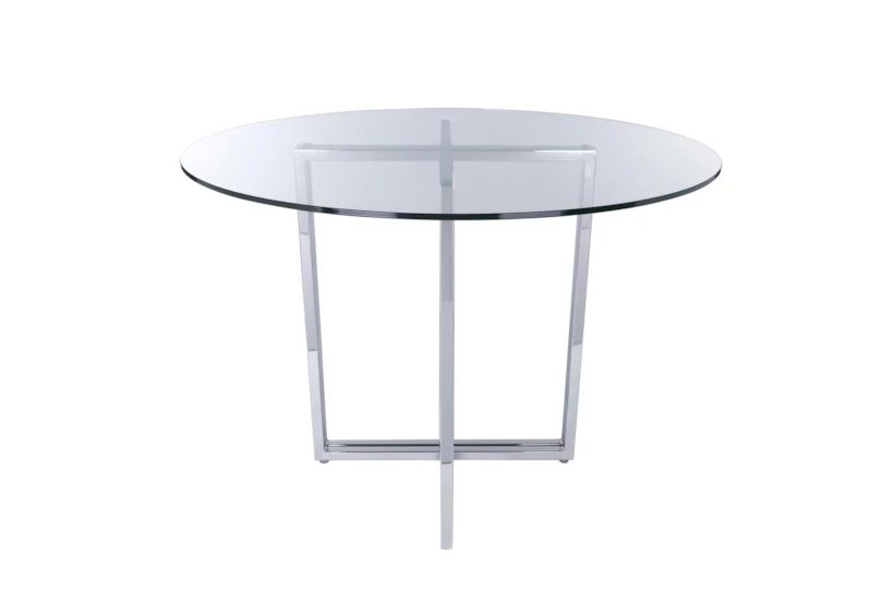 Revis Chromed Steel 42" Round Dining Table With Clear Glass Top - 360