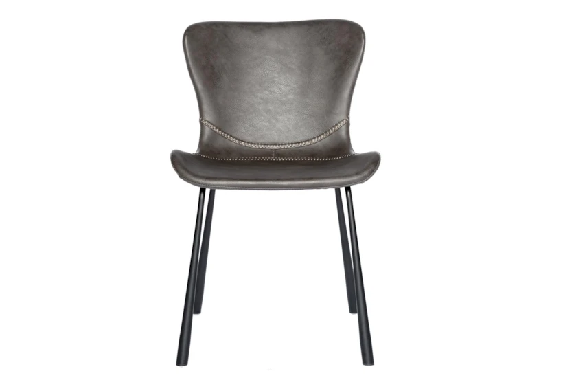 Eliza Contract Grade Faux Leather Dining Chair Dk Gray Baseball Stitching, Powder Coated Steel Legs Set Of 2 - 360