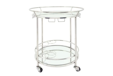 Silver 27" 2 Tier Round Rolling Bar Cart