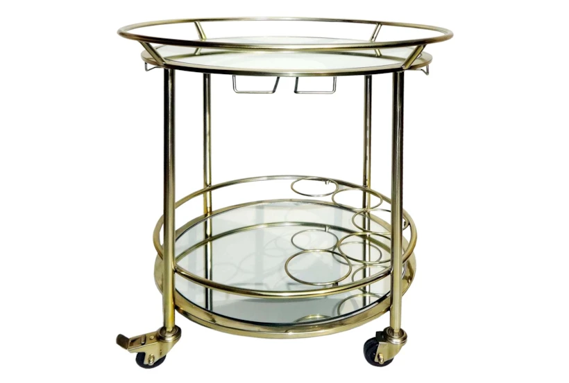 Gold 27" 2 Tier Round Rolling Bar Cart - 360