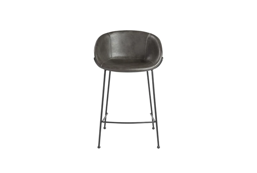 Ian Counter Stool Dk Gry Leatherette, Blk Powder Coated Steel Frame & Legs - Set Of 2 - 360