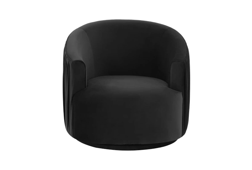 Judy Black Velvet Pleated Swivel Barrel Arm Chair - 360