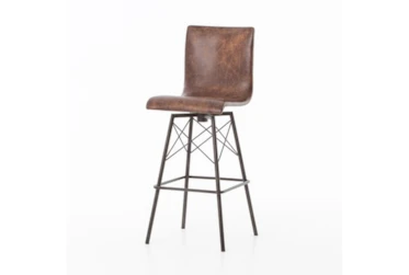 Justin Brown Leather Bar Stool