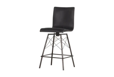 Justin Black Leather Counter Stool