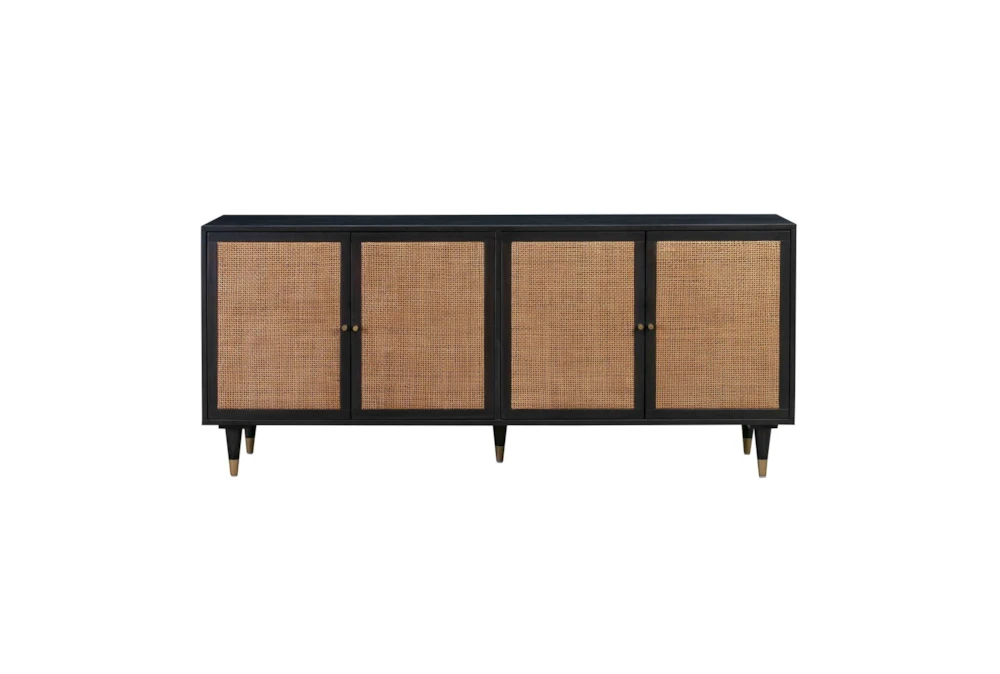 Black 72" Cane And Brass Sideboard