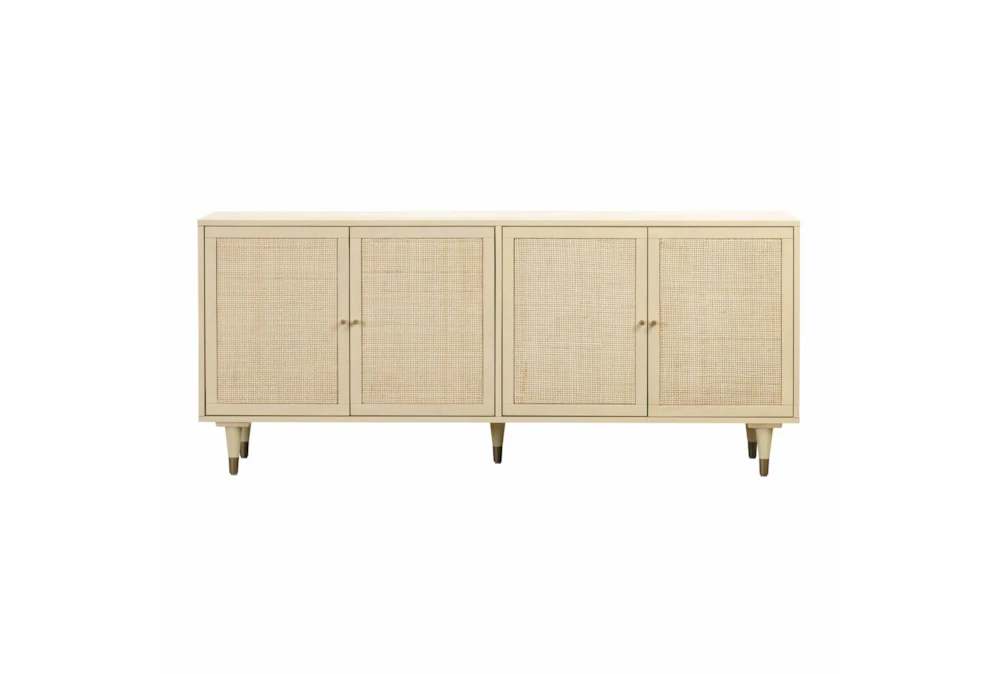 Beige 72" Cane And Brass Sideboard