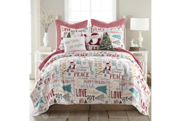 Twin Quilt-2 Piece Set Reversible Holiday Icons Multi To Pinstripe