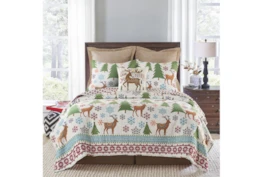 Twin Quilt-2 Piece Set Reversible Holiday Decor Multi To Red Snowflake