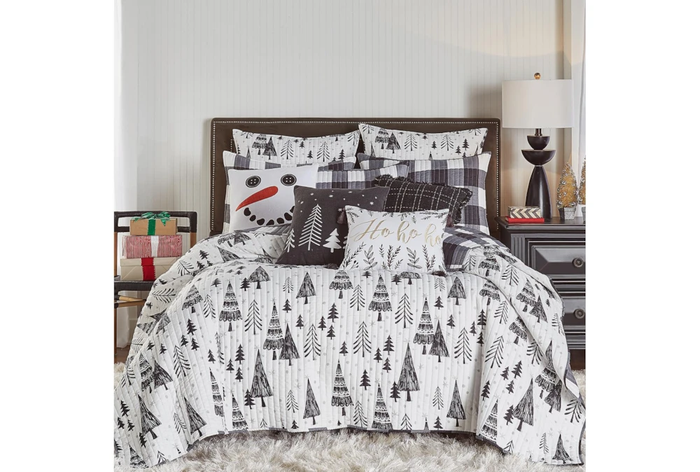 Twin Quilt-2 Piece Set Reversible Black And White Trees To Plaid