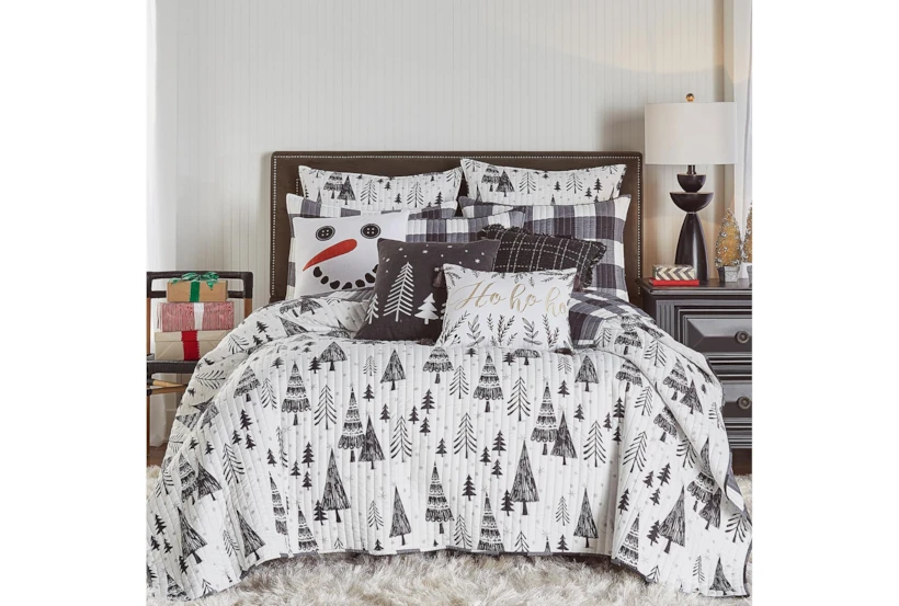 Twin Quilt-2 Piece Set Reversible Black And White Trees To Plaid - 360