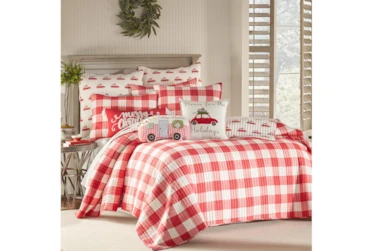 Full/Queen Quilt-3 Piece Set Reversible Red Checkered Print To Red Cars