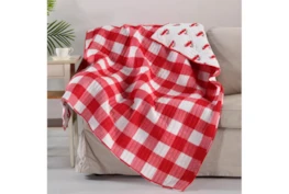 60X50 Quilted Reversible Red Checkered Print To Red Cars Throw Blanket