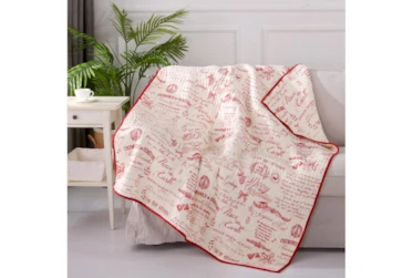 60X50 Quilted Red Holdiay Writings Throw Blanket