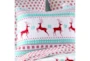 Eastern King Quilt-3 Piece Set Reversible Teal And Red Reindeer Print To Snowflake - Detail