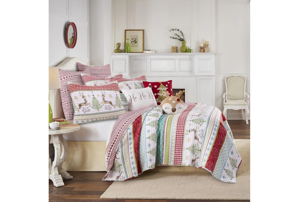 Twin Quilt-2 Piece Set Reversible Reindeer Multi To Sweater Print
