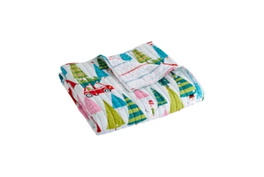 60X50 Quilted Reversible Multi Trees To Multi Stripe Throw Blanket