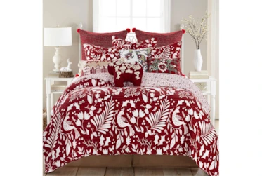 Full/Queen Quilt-3 Piece Set Reversible Red And White Scandi Print To Medallion