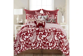 Eastern King Quilt-3 Piece Set Reversible Red And White Scandi Print To Medallion