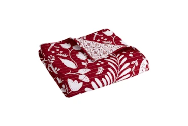 60X50 Quilted Reversible Red And White Scandi Print To Medallion Throw Blanket