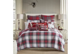 Full/Queen Quilt-3 Piece Set Reversible Red Green Gold Plaid To Red Blue Gold Plaid