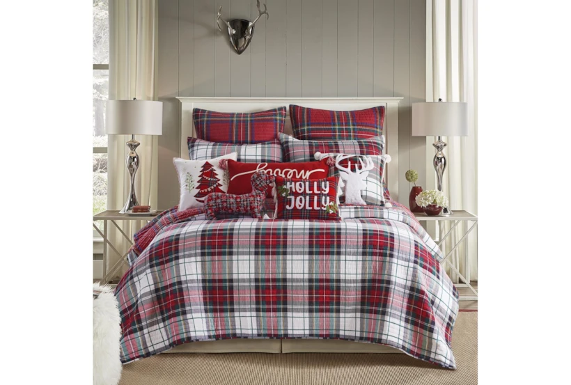Full/Queen Quilt-3 Piece Set Reversible Red Green Gold Plaid To Red Blue Gold Plaid - 360