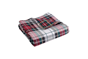 60X50 Quilted Reversible Red Green Gold Plaid To Red Blue Gold Plaid Throw Blanket
