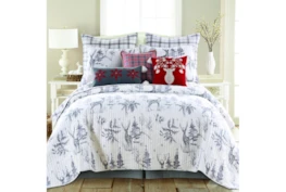Eastern King Quilt-3 Piece Set Reversible White & Grey Deer Forest To Grey Plaid