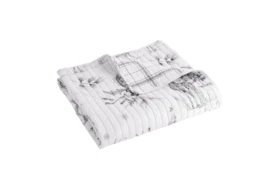60X50 Quilted Reversible White & Grey Deer Forest To Grey Plaid Throw Blanket