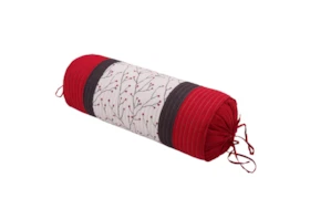 18X7 Red With Holly Branches Neck Roll Pillow
