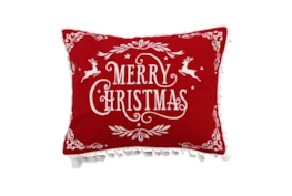18X14 Red Merry Christmas With White Tassels Throw Pillow