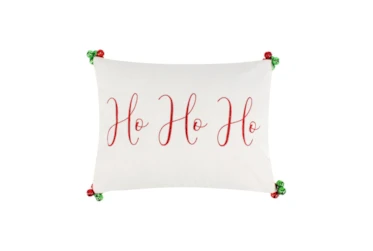 18X14 Embroidered Ho Ho Ho With Bells Throw Pillow