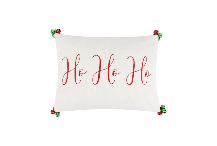 18X14 Embroidered Ho Ho Ho With Bells Throw Pillow - 360