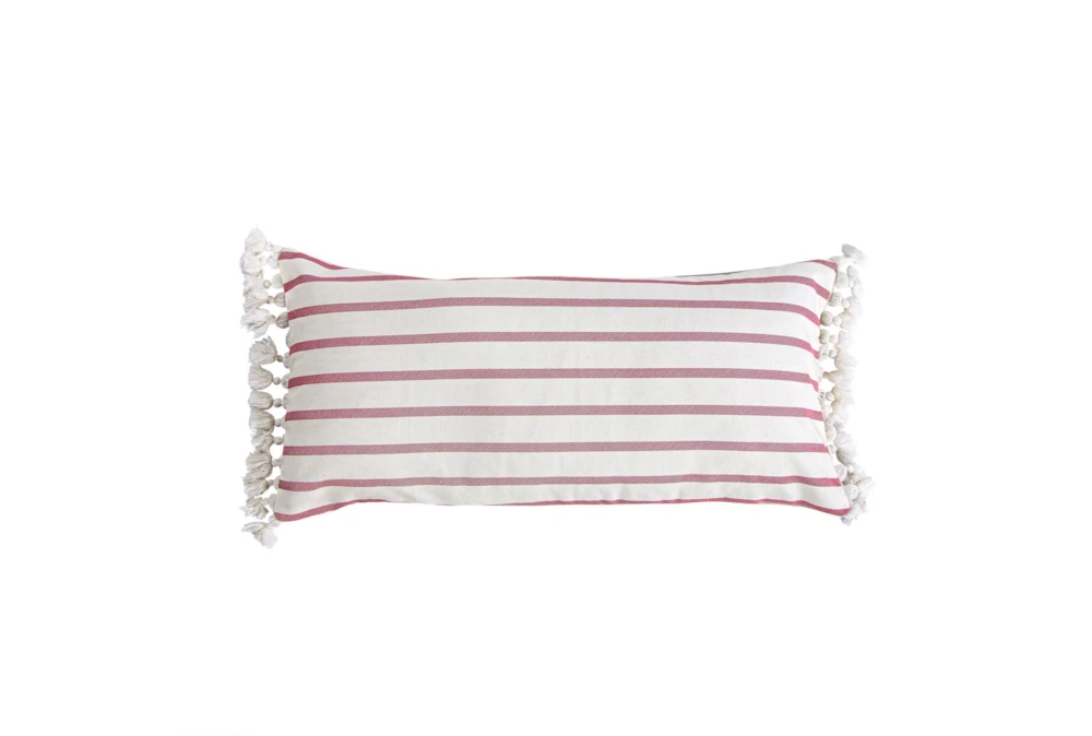 30X14 Red Stripe With Tassel Throw Pillow