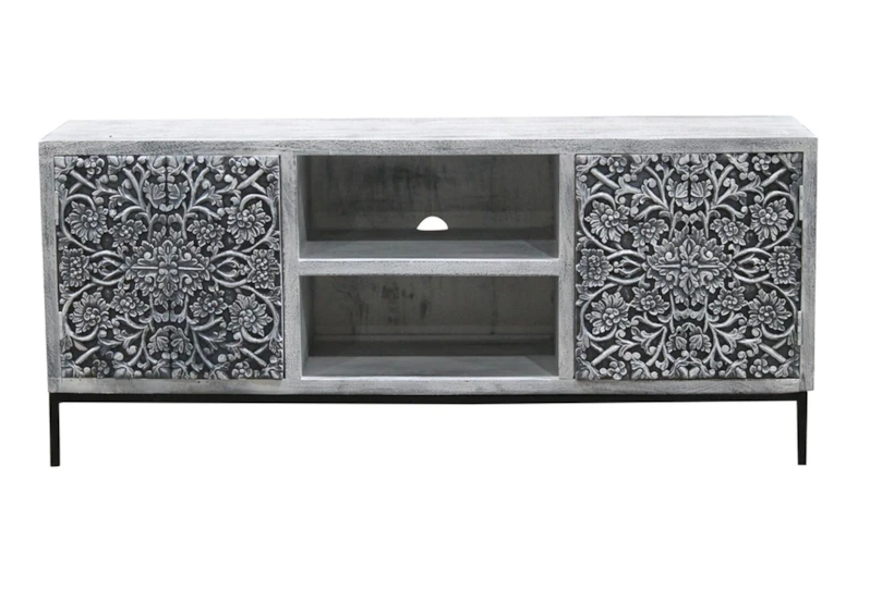 Grey Carved Door Tv Stand - 360