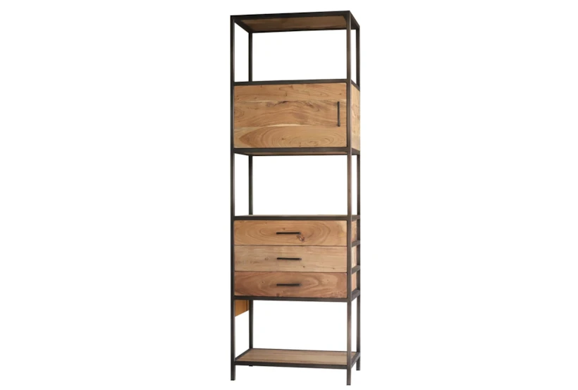 Narrow Wood + Framed Bookcase With Concealed Storage - 360