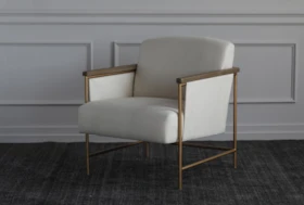 Oatmeal Accent Chair With Antique Brass Legs + Ash Arms