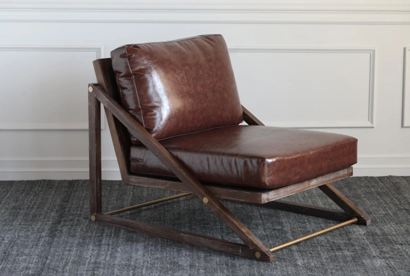 Faux Leather + Solid Ash Lounge Chair With Iron Accents - 360