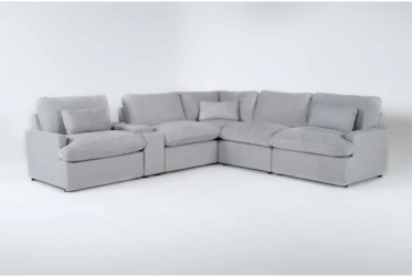 Jolene Silver Grey 120" 6 Piece Reclining Sectional With 3 Power Recliners And Console
