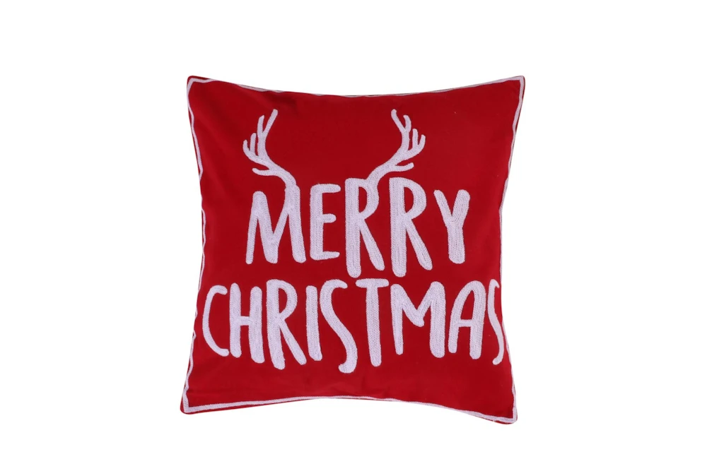 18X18 Red Stag Horn Merry Christmas Throw Pillow