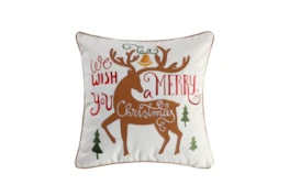 18X18 Embroidered Meery Christmas With Deer Throw Pillow