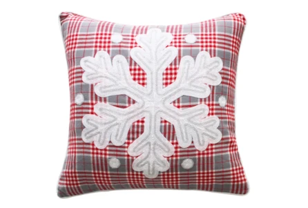 18X18 Grey Red White Multi Plaid Snowflake Pillow - Main