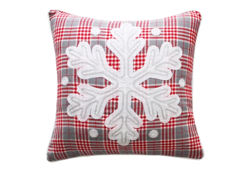 18X18 Grey Red White Multi Plaid Snowflake Pillow - 360