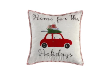 18X18 Red Car With Tree Throw Pillow