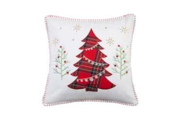 18X18 Whipstiched Plaid Tree Throw Pillow