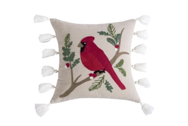 18X18 Embroidered Cardinal With Tassel Throw Pillow