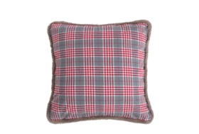 18X18 Red & Grey Plaid With Faux Fur Trim Throw Pillow