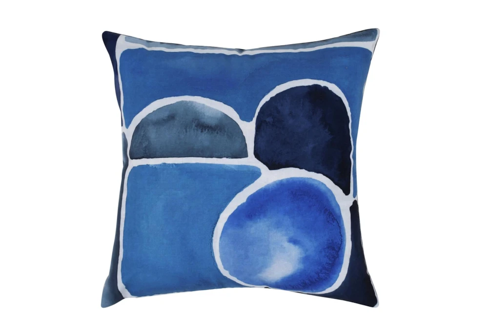 20X20 BLUE MULTI MODERN ABSTRACT WATERCOLOR INDOOR OUTDOOR THROW PILLOW