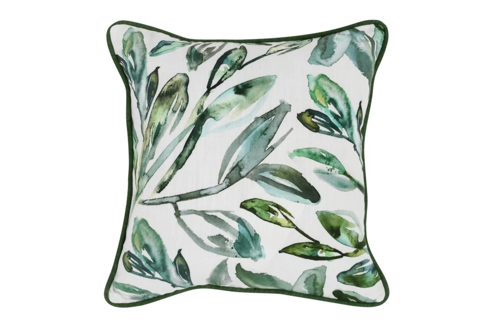 18X18 GREEN WHITE LEAVE BOTANICAL WATERCOLOR INDOOR OUTDOOR THROW PILLOW
